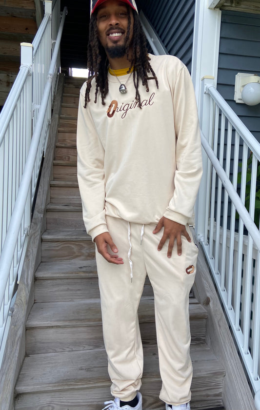 “Original” Designed Cream Crew Neck Sweatsuit